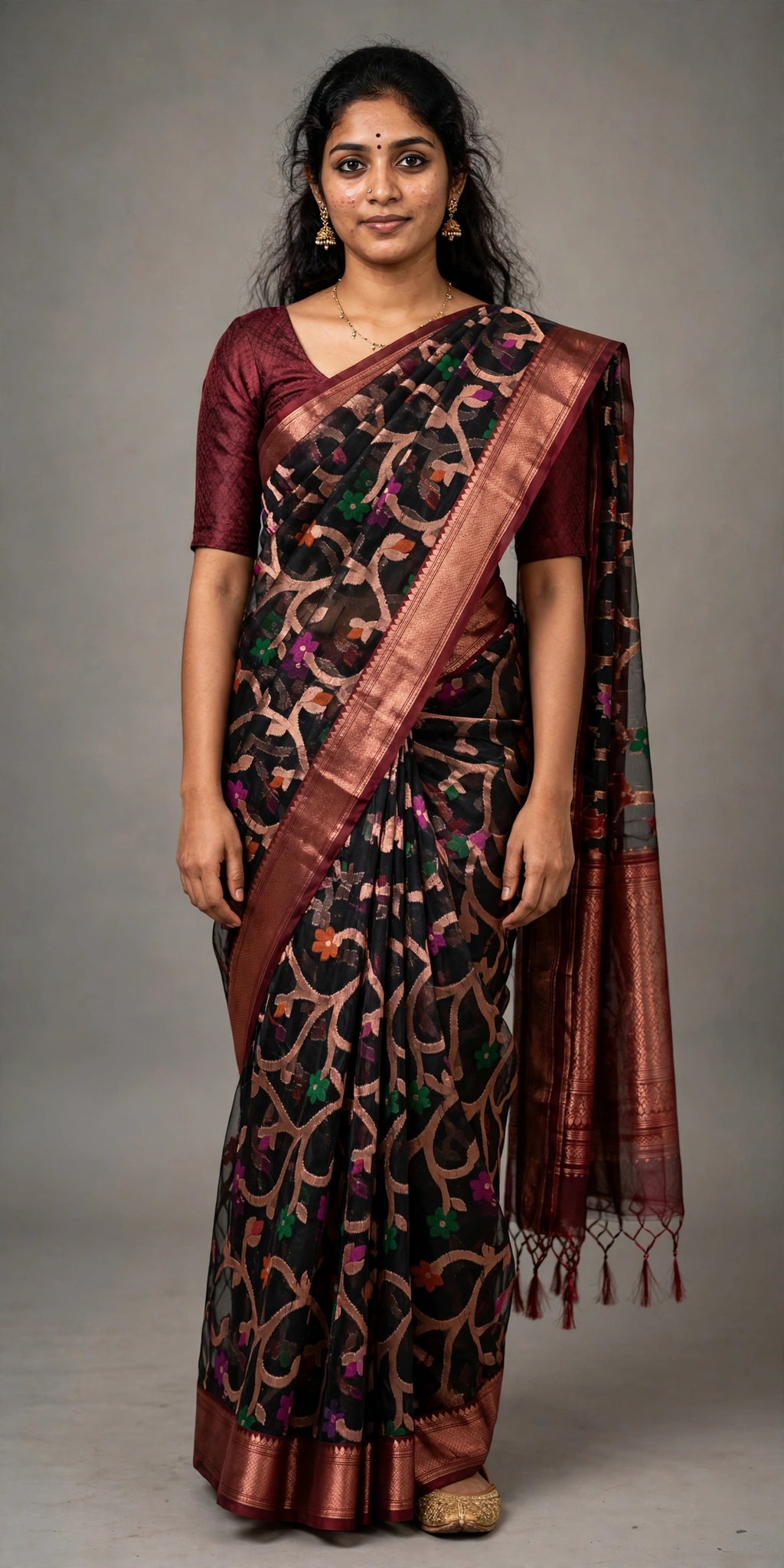 Banarasi Kora Organza Silk Jaal Saree - Meenakari Edition